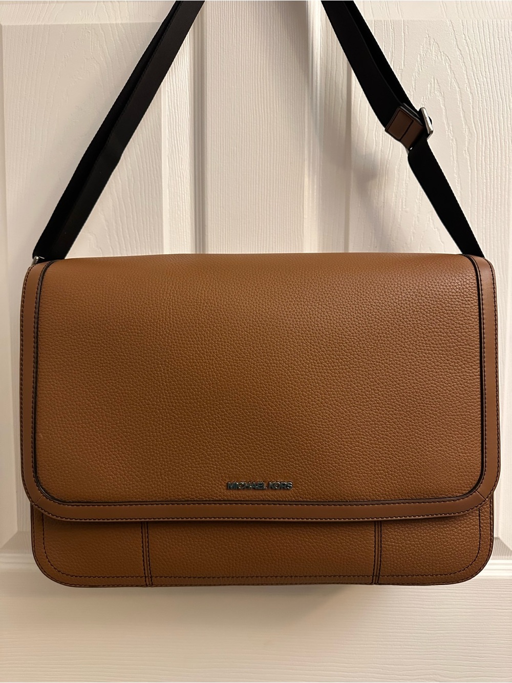 Michael Kors Brown Pebbled Leather Messenger Bag with Black Strap